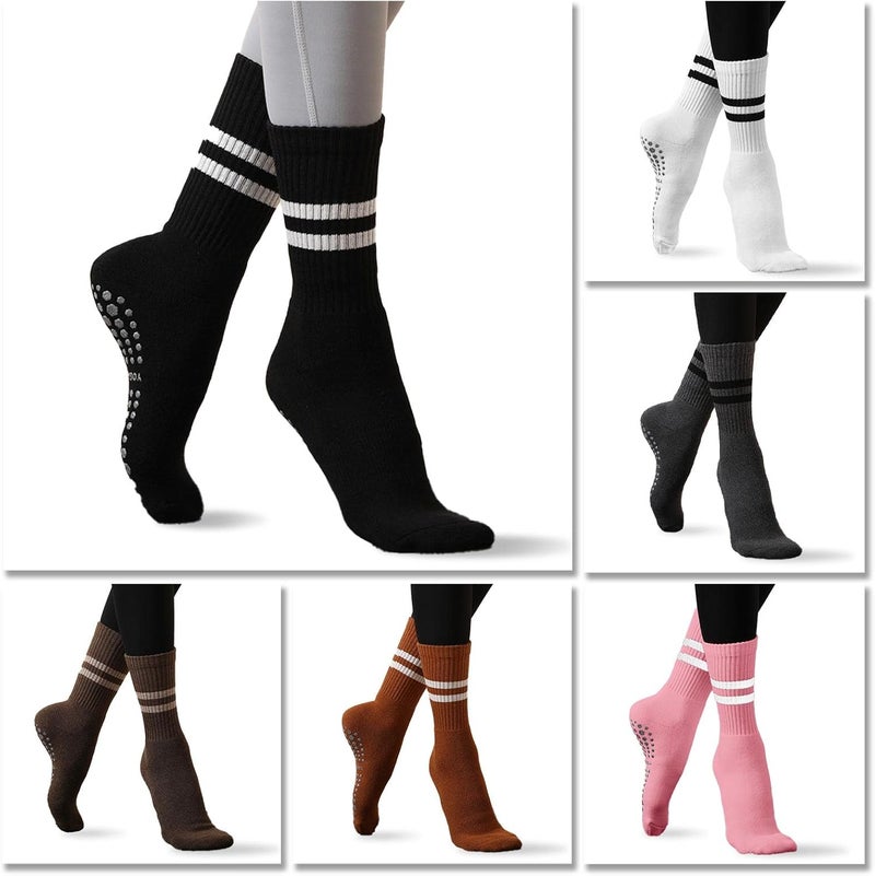 Flydo Store Pilates Grippy Socks with Grips for Women Yoga Non Slip Long Socks for Pure Barre, Ballet,Dance Workout 2-5 Pack - Image 4